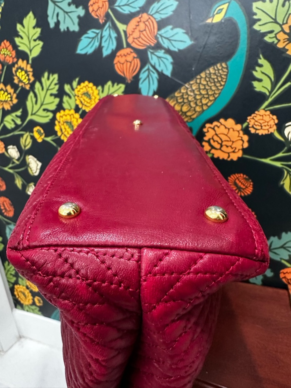 Vintage Bally Quilted Lambskin Tote Red Leather Gold Chain Italy 80s - Picture 12 of 15